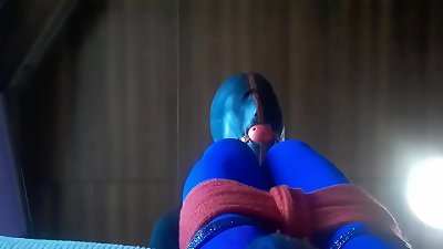 Laura is roped sitted on a bed taking a giant jizz-shotgun on her mouth. sloppy spitting oral pleasure with large oral creampiee
