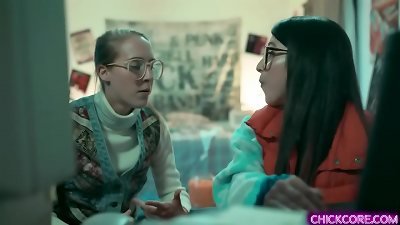 Nerdy lezzie teens Cadence Lux and Serena Blair experimented a virtual 3d creation that came to life and started a super-fucking-hot girl-on-girl 3 way with her.